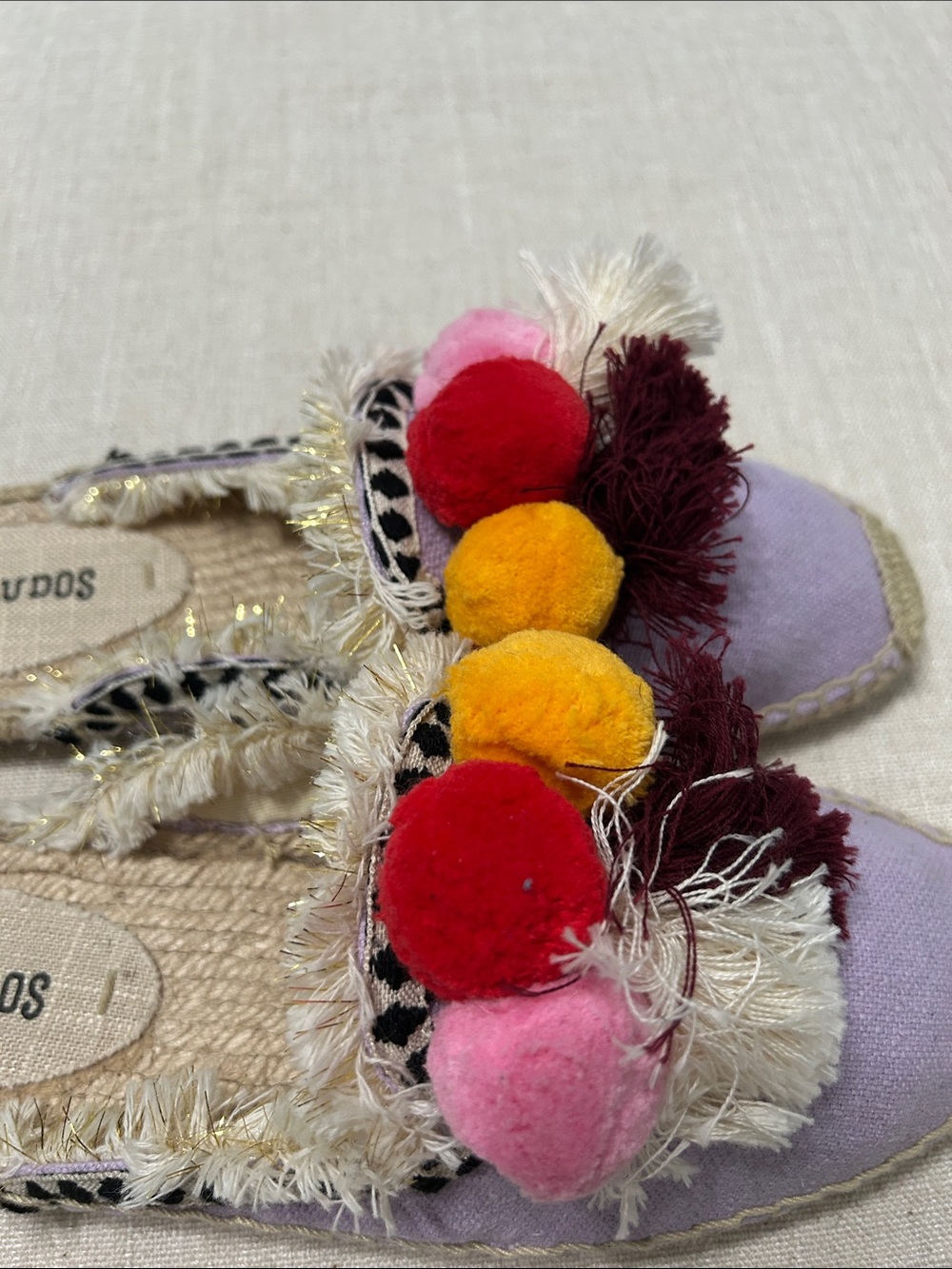 Soludos Coco Espadrille Slides Lavender Pom Pom Bohemian Tassel Summer Jute Sz 8 - Picture 4 of 9